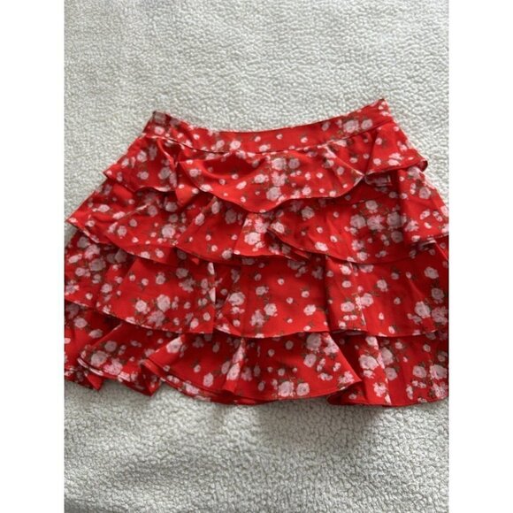 Sage The Label Red Poppy Punch Tiered Mini Skirt Size L - Picture 3 of 8